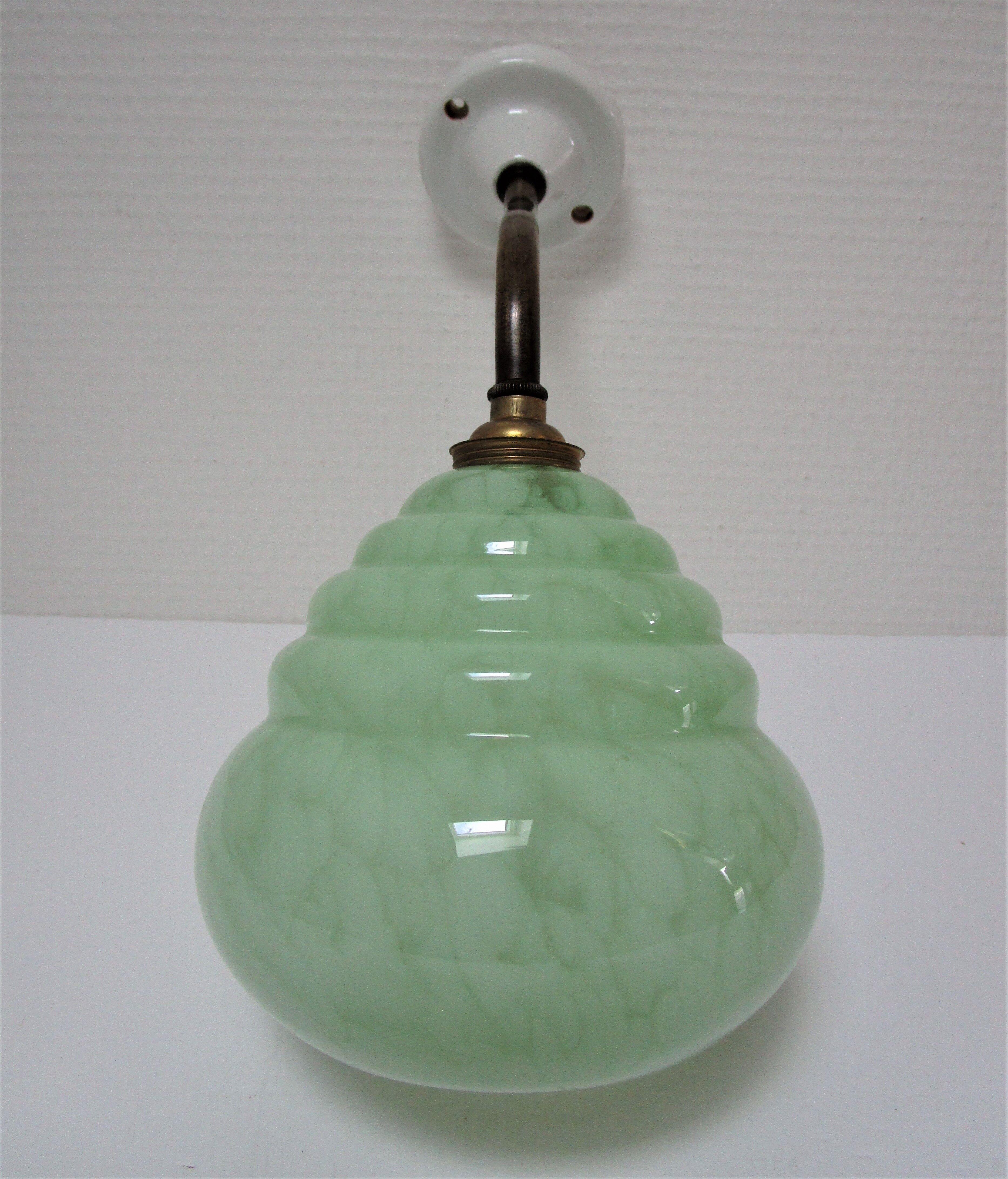 Wall lamp Art Deco porcelain brass glass Clichy almond green