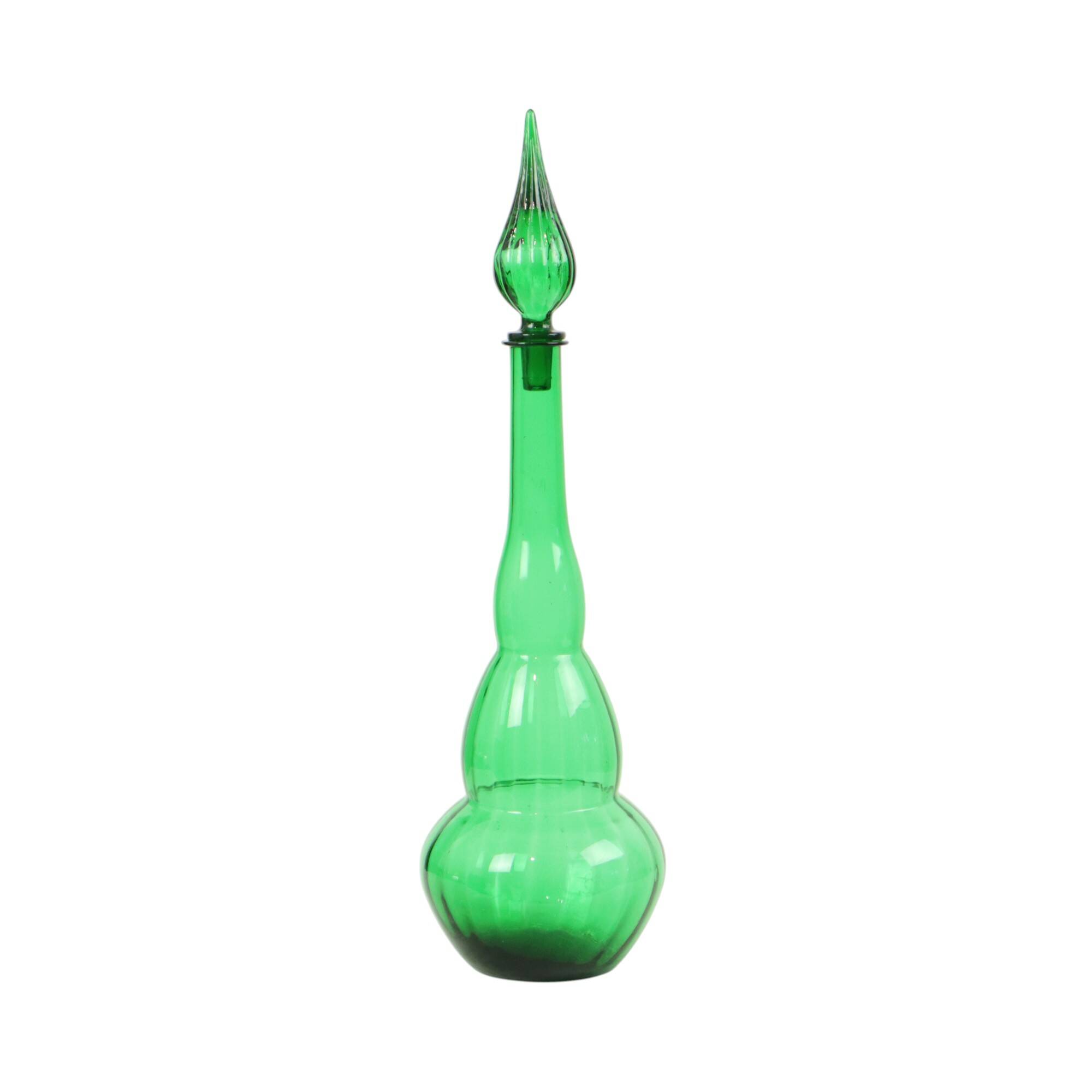Huge Green Glass Carafe Genie Bottle Empoli Italy 63cm