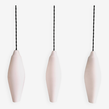 Set of 3 Scandinavian white opaline pendant lights, 1960s