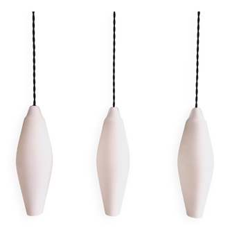 Set of 3 Scandinavian white opaline pendant lights, 1960s