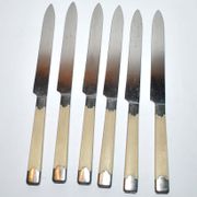 Series of 6 retro table knives in steel and ivory cracked lacquer 1940