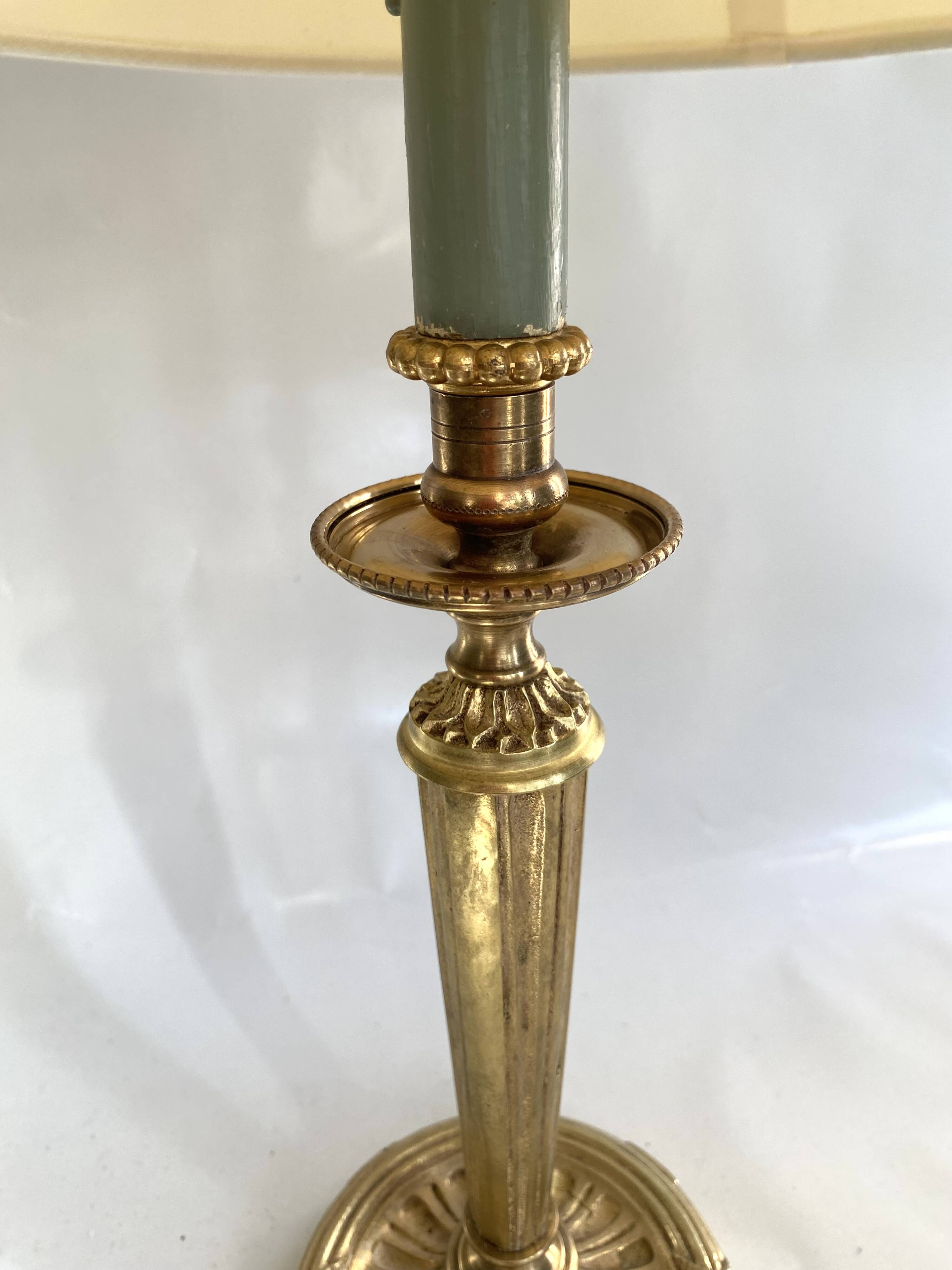 Lampe laiton, câble tissu 2M , abat-jour coton