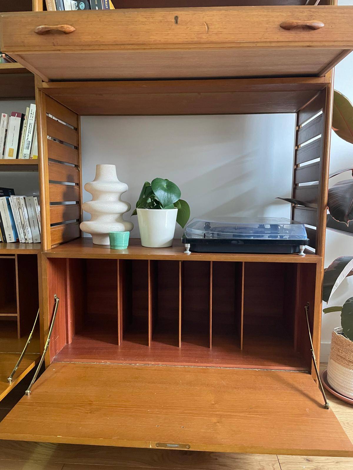 Modular Ladderax shelf in teak, 2 bays, Staples