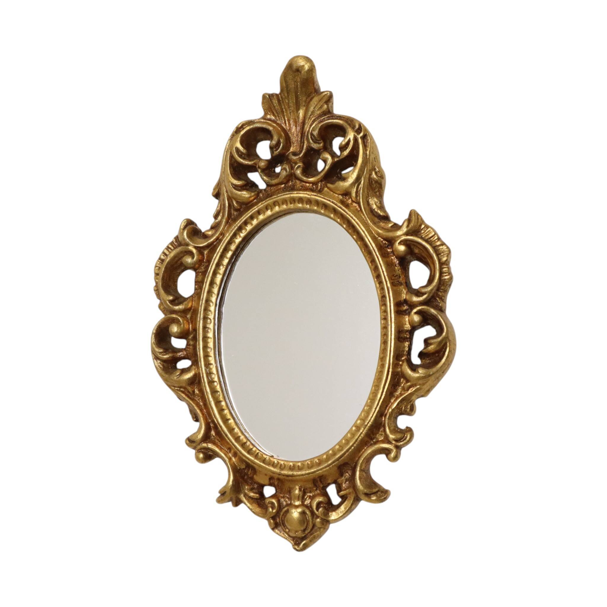 Small French Crested Mirror, Gold Leaf Gilt, Baroque Style, 35 cm