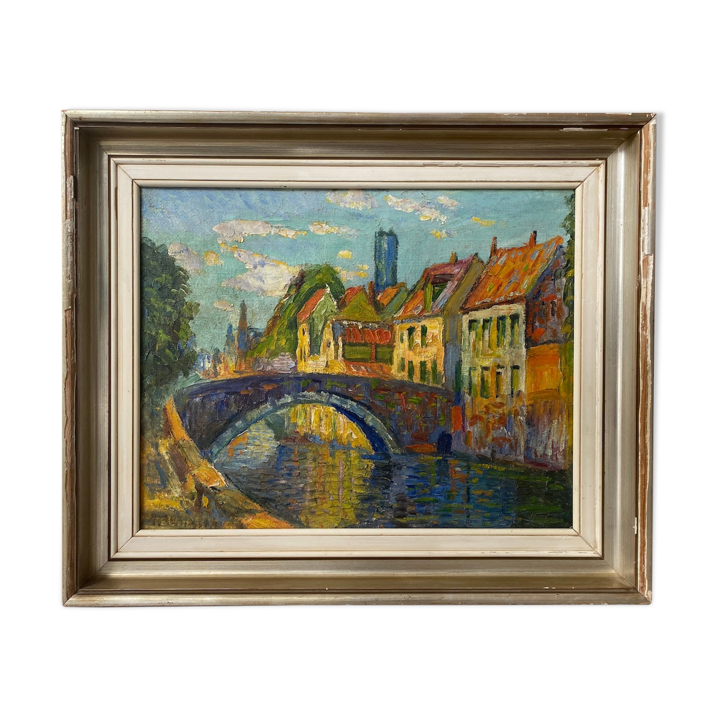 Vintage Mid Century Framed Oil Painting - Evening Walk