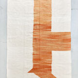 Kilim Moroccan Berber ecru mottled orange pattern 350x236cm
