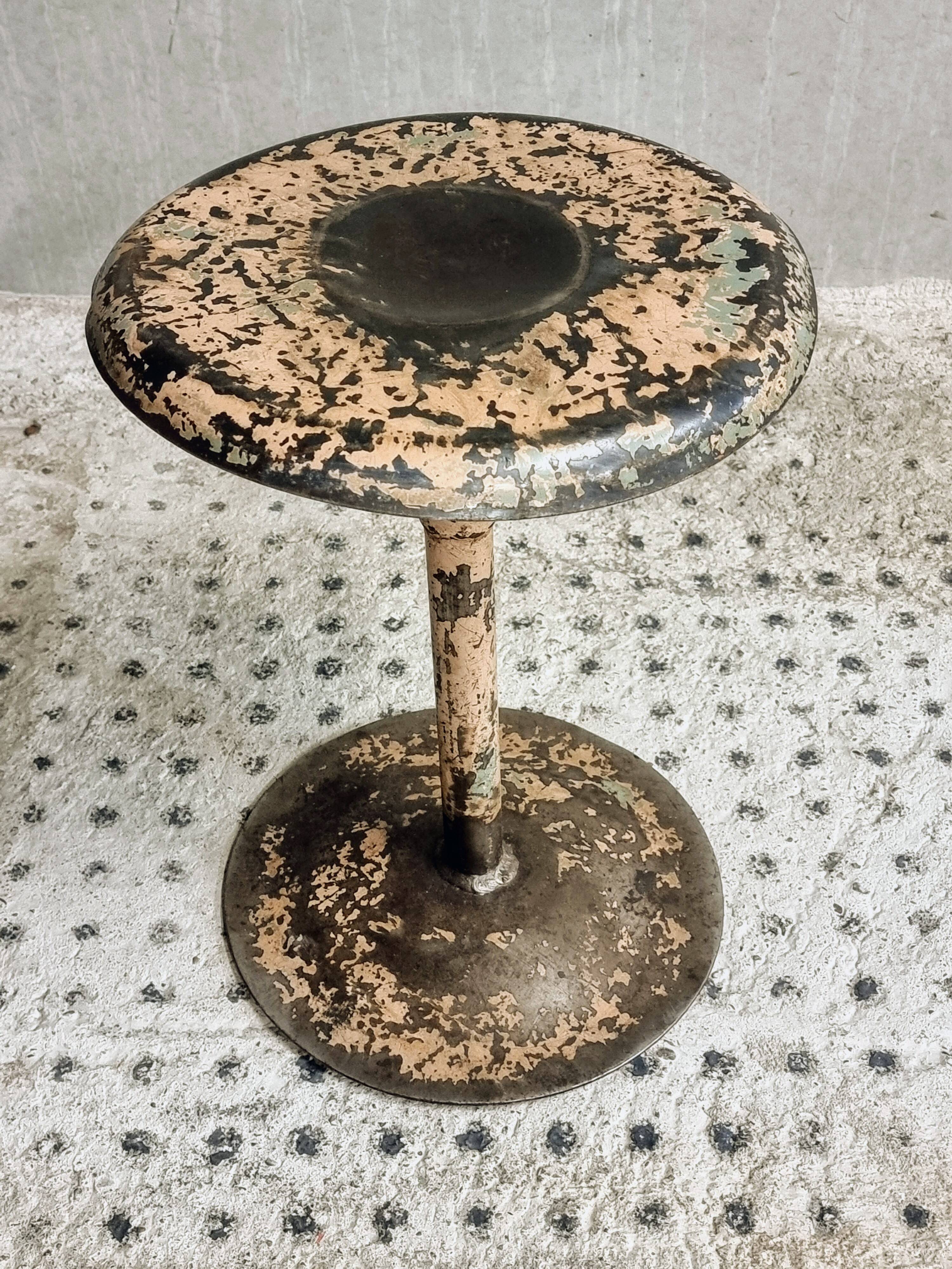 Old workshop stool iron swivel stool side table