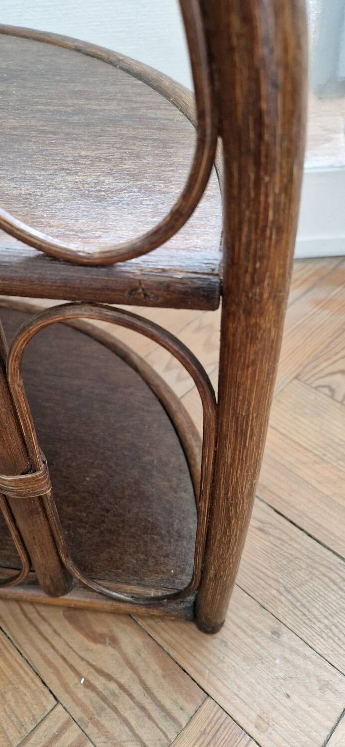 Étagère murale d'angle en rotin foncé, années 60-70