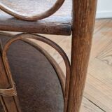 Corner wall shelf in dark rattan, year 60/70