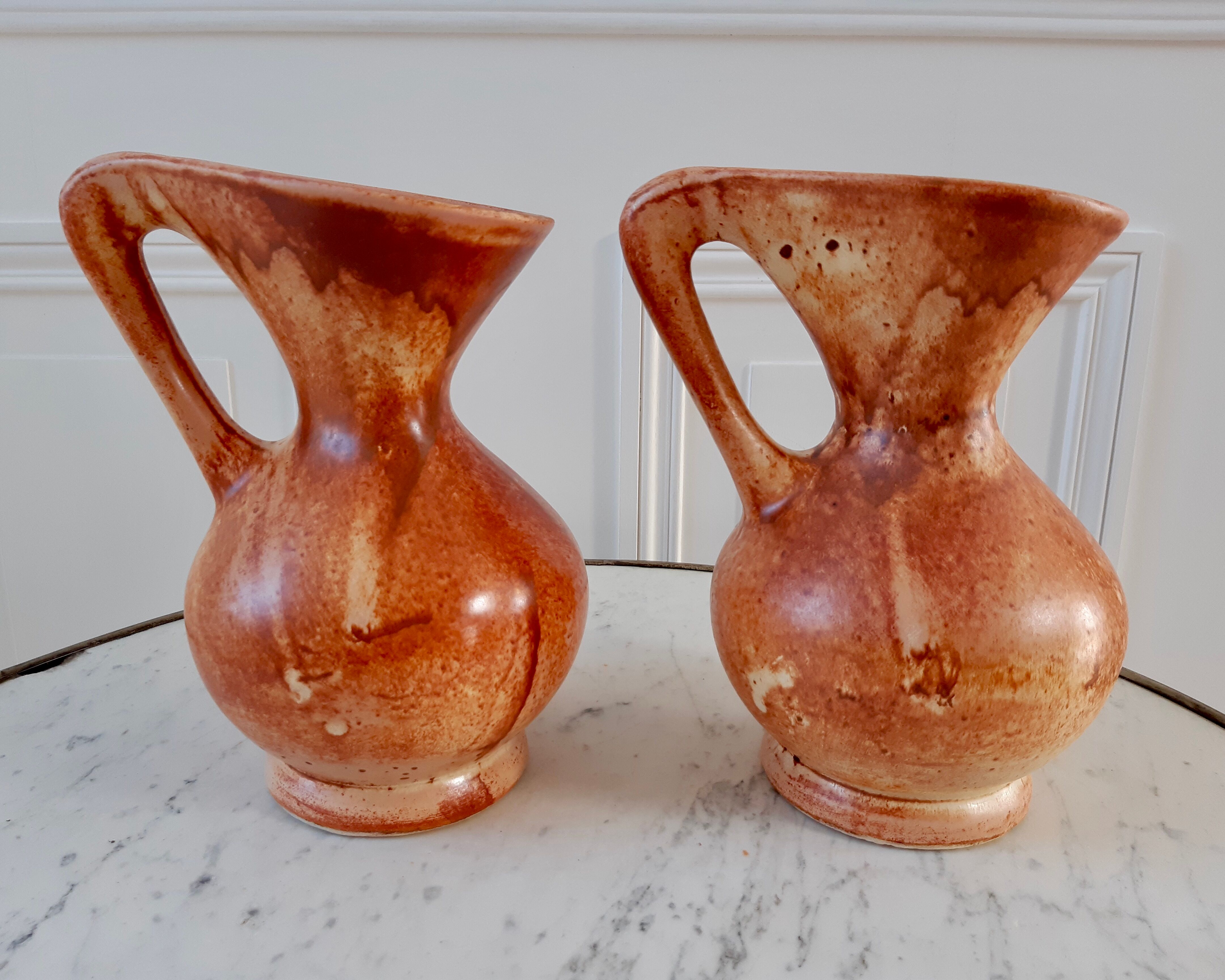 Duo pitchers in vintage Vallauris sandstone