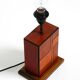 Italian 60s table lamp made of wood and leather with paper straw lampshade