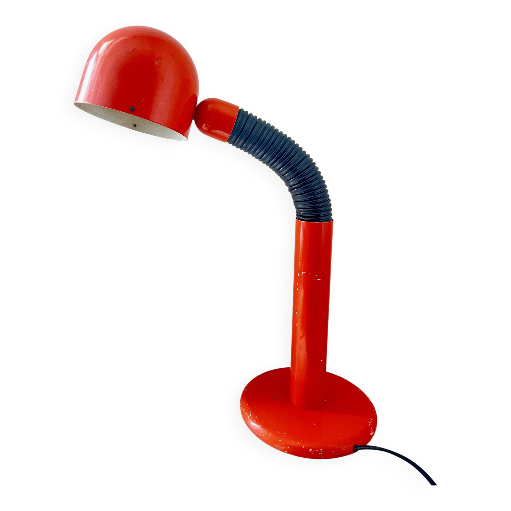 Vintage Space Age Orange Metal Table Lamp Adjustable Gooseneck, 1970s