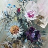Tableau HST "Bouquet de fleurs sauvages" signé éc. XX° siècle