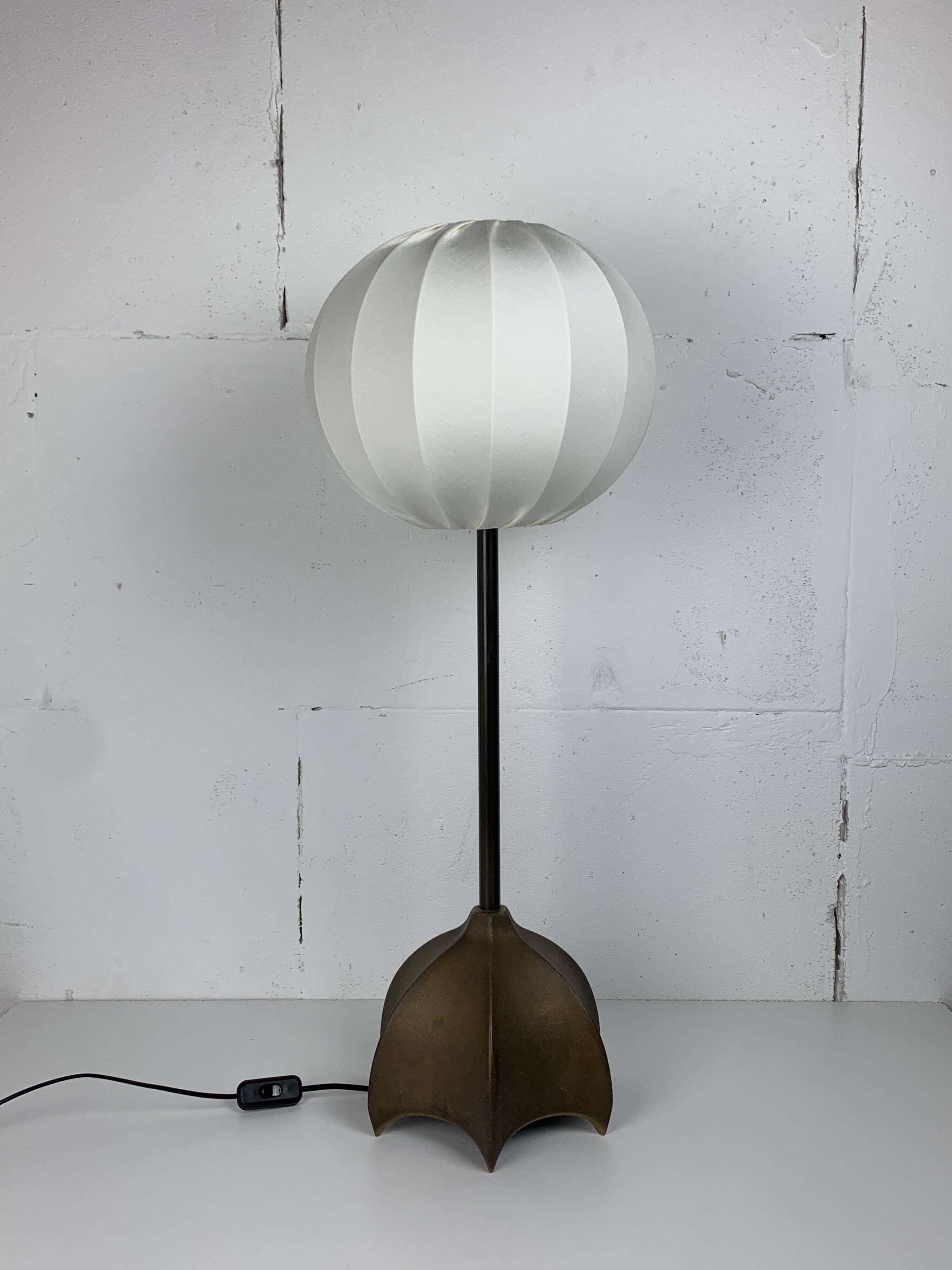 Brutalist bronze large cocoon table lamp, Dutch 1990s