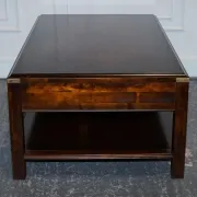 Vintage Military Campaign Coffee Table in Brass and Hardwood with Drawers