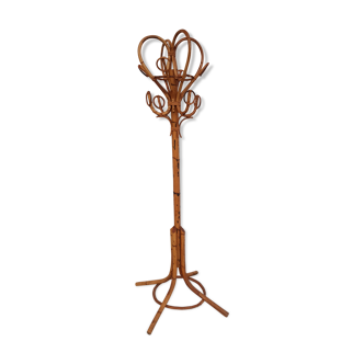 Porte manteau en bambou et rotin années 50