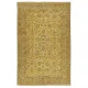 Vintage Handmade Turkish Wool Area Rug Overdyed in Yellow for Contemporary Interiors