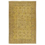 Vintage Handmade Turkish Wool Area Rug Overdyed in Yellow for Contemporary Interiors