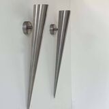Pair of vintage XL wall lights, brushed curved metal, France 1980