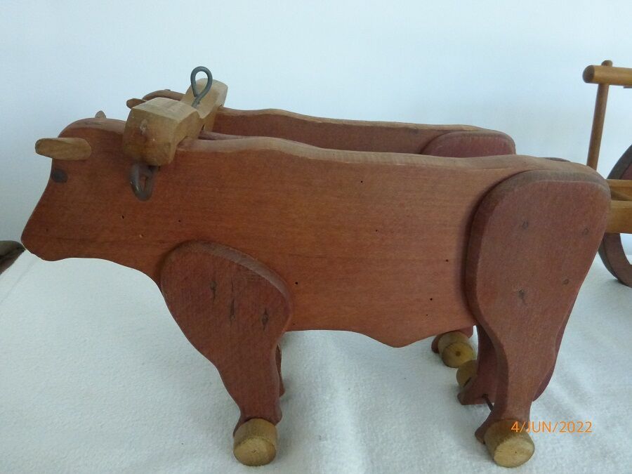 Jouet ancien attelage boeufs Dejou - Collection