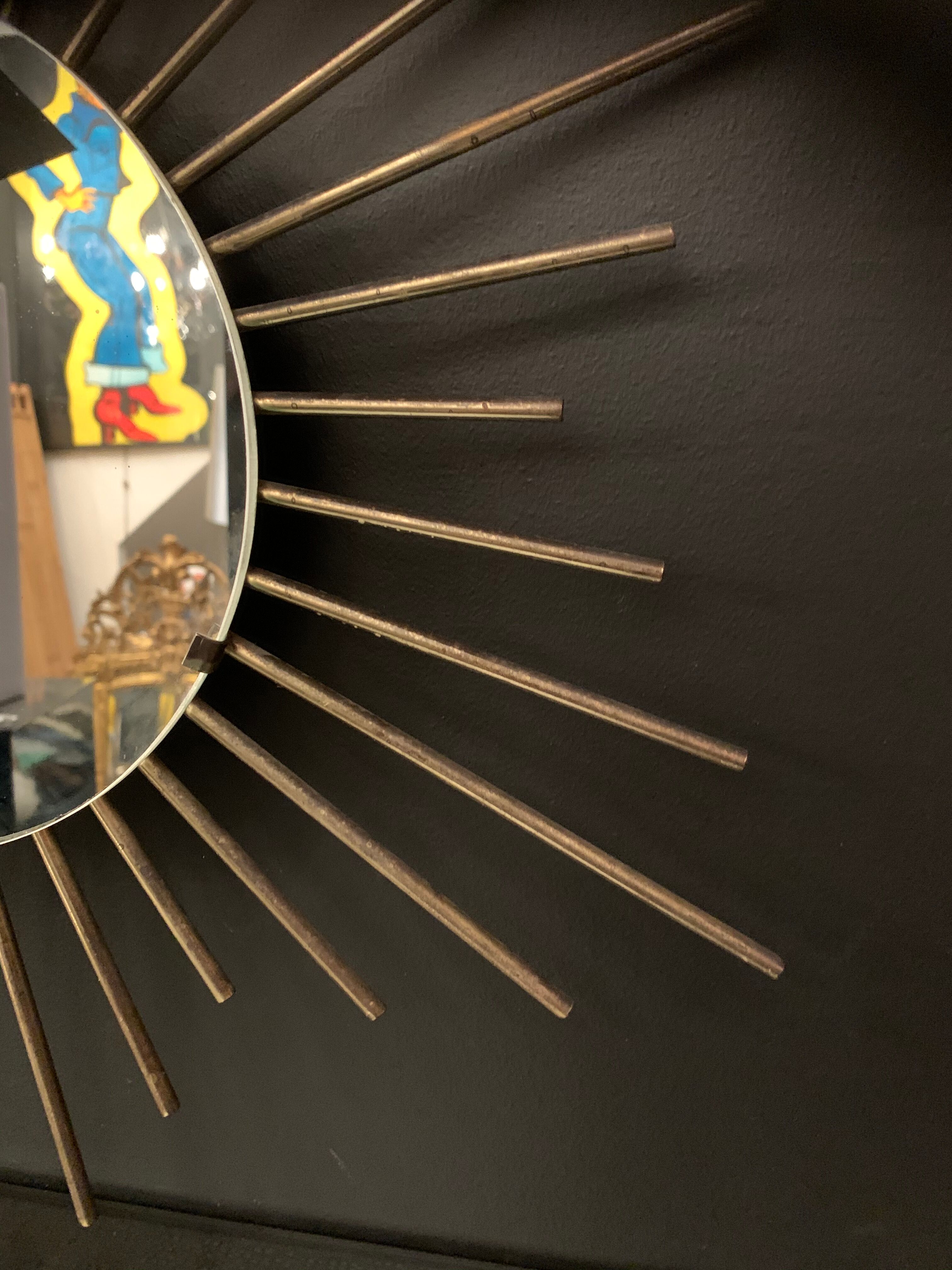 Vintage sun mirror, 1960 gold metal - 60cm