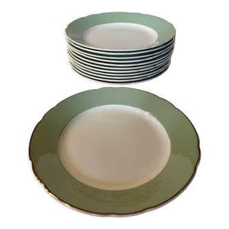 12 flat plates Villeroy & Boch Mettlach celadon green and vintage gold 1960s
