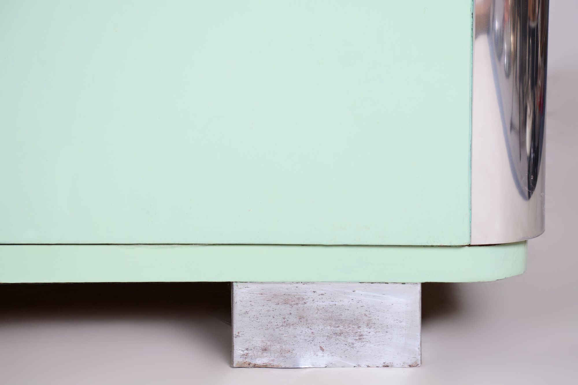 Turquoise Bauhaus three door wardrobe made in 1930s Czechia by Vichr a spol.