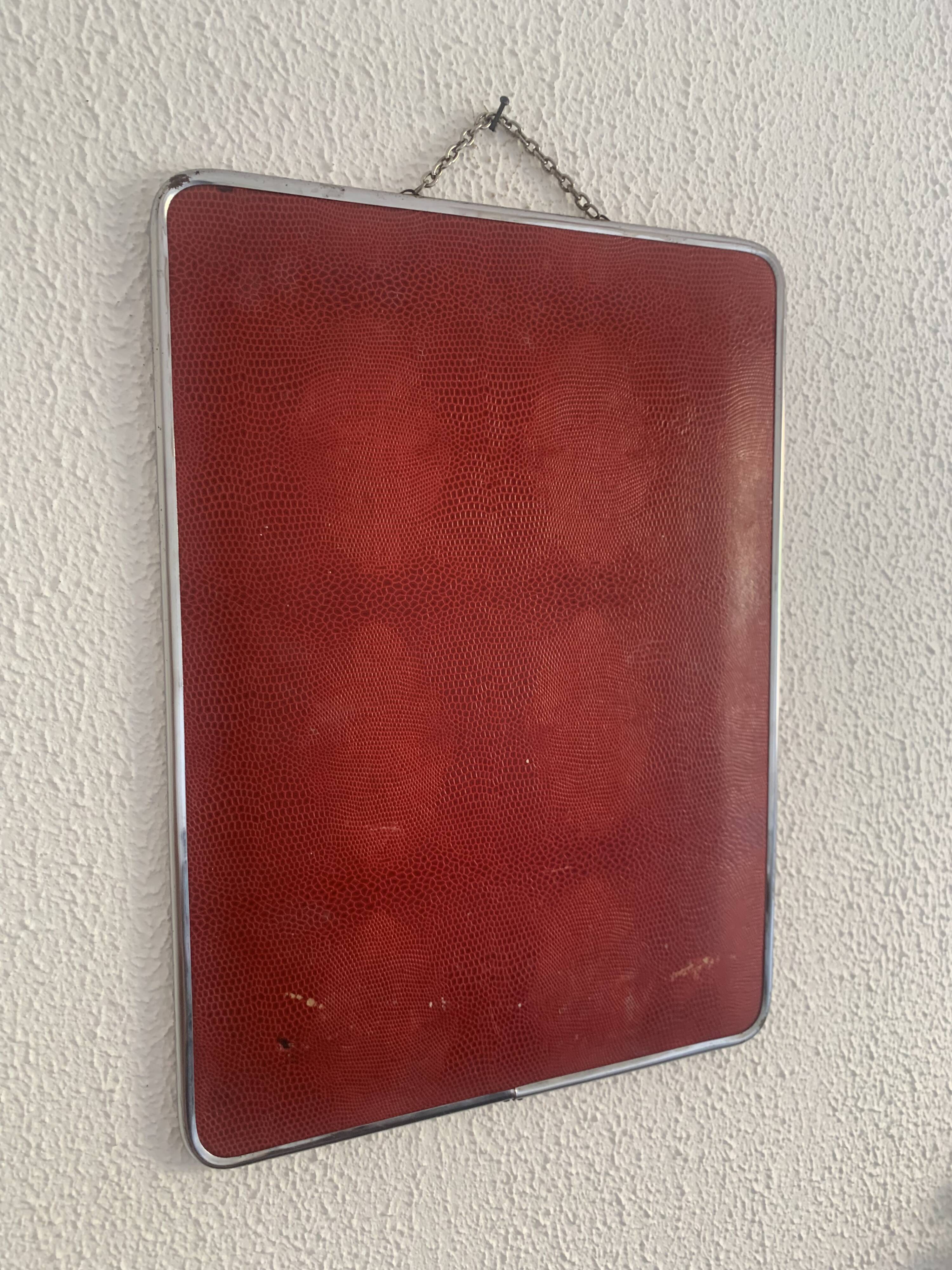 Vintage 1960 ponceau red barber mirror - 39 x 29 cm
