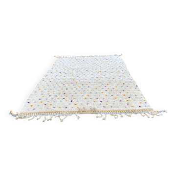 Tapis Beni Ouarain 300x200 cm – Laine Écrue à Motifs Multicolores,