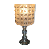 Table lamp foot glass & diamond plastic lampshade Vintage 50-60