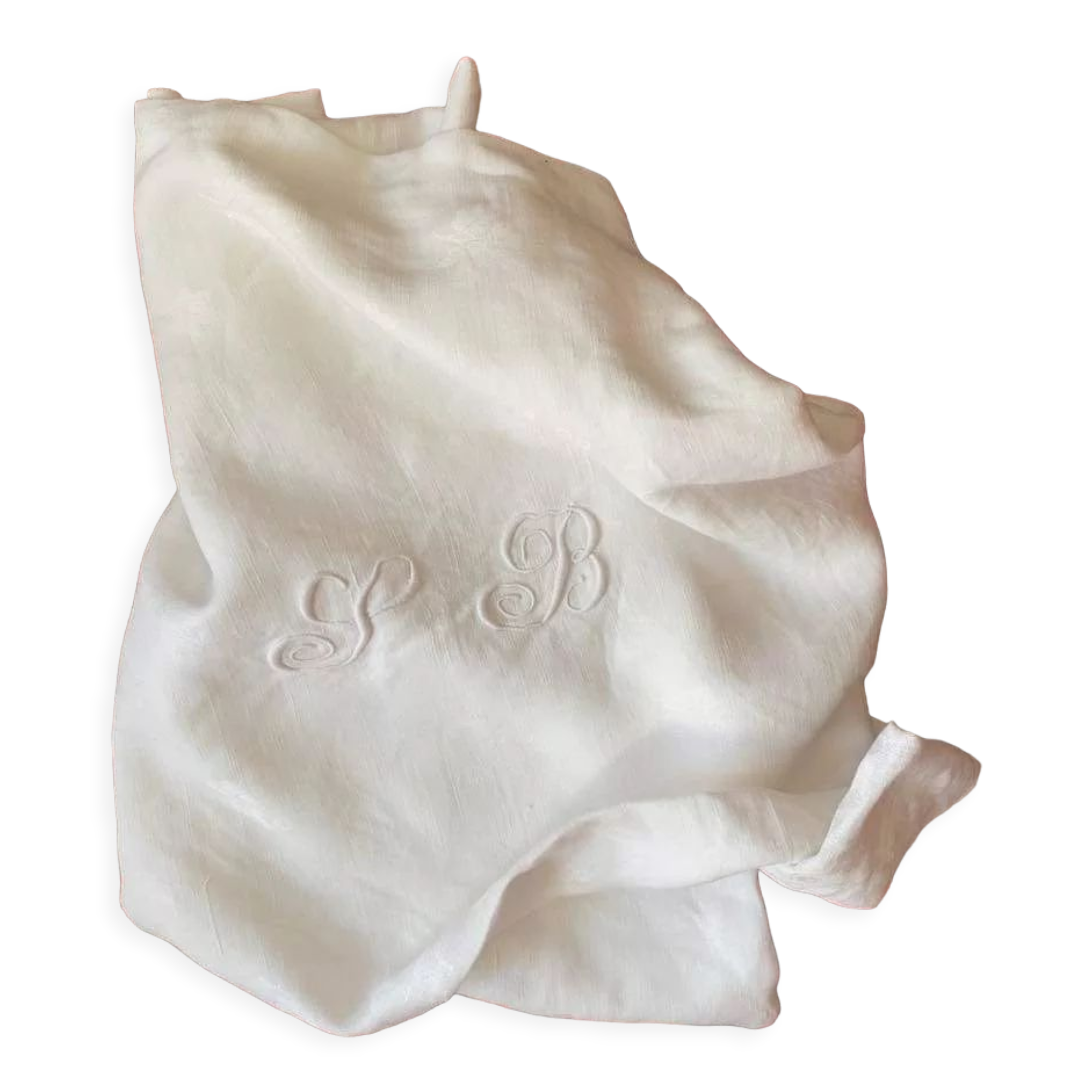 Old tablecloth in white cotton and monogram