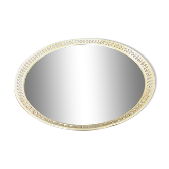 Round gold aluminium tray and black glass 1950s 60