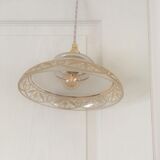 Suspension in white & gold frosted glass