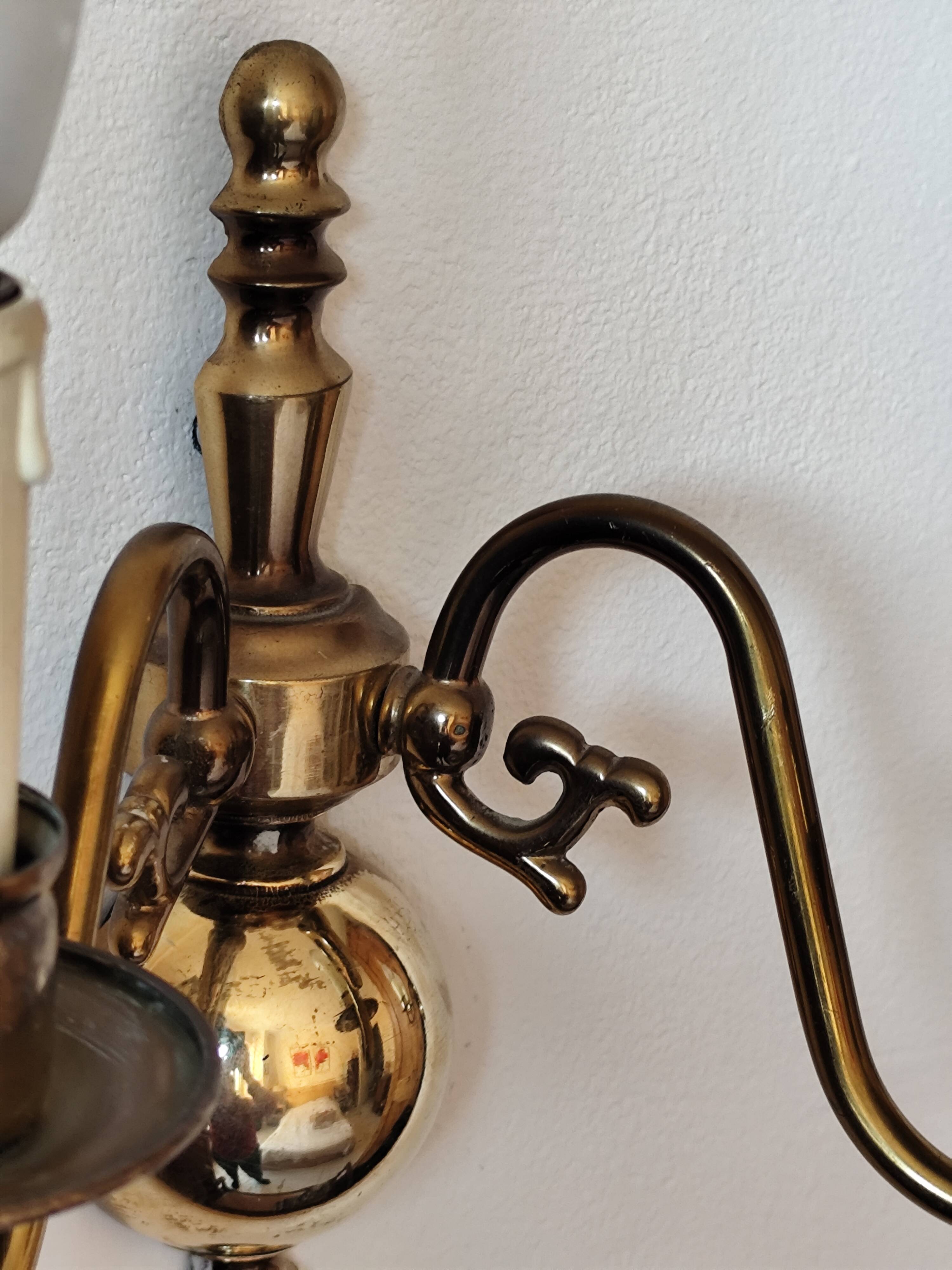 Pair of Dutch style 2-light brass wall lights