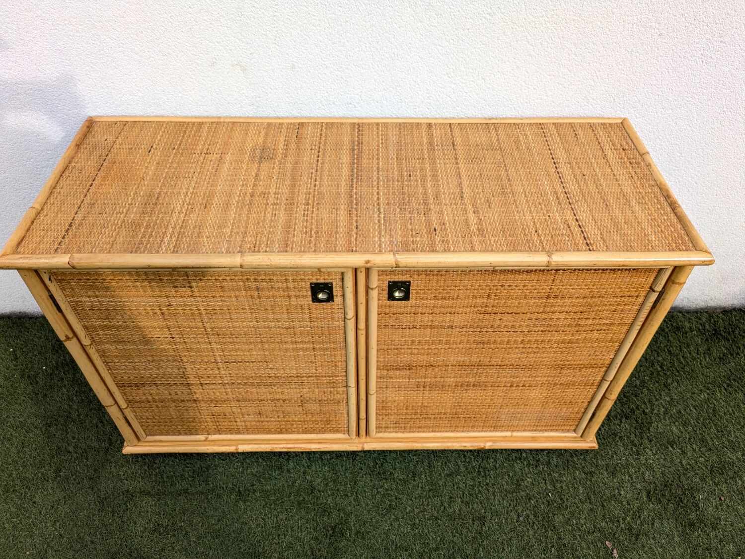 Low buffet / sideboard Dal Vera bamboo rattan vintage 1970s