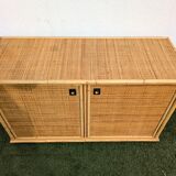 Low buffet / sideboard Dal Vera bamboo rattan vintage 1970s