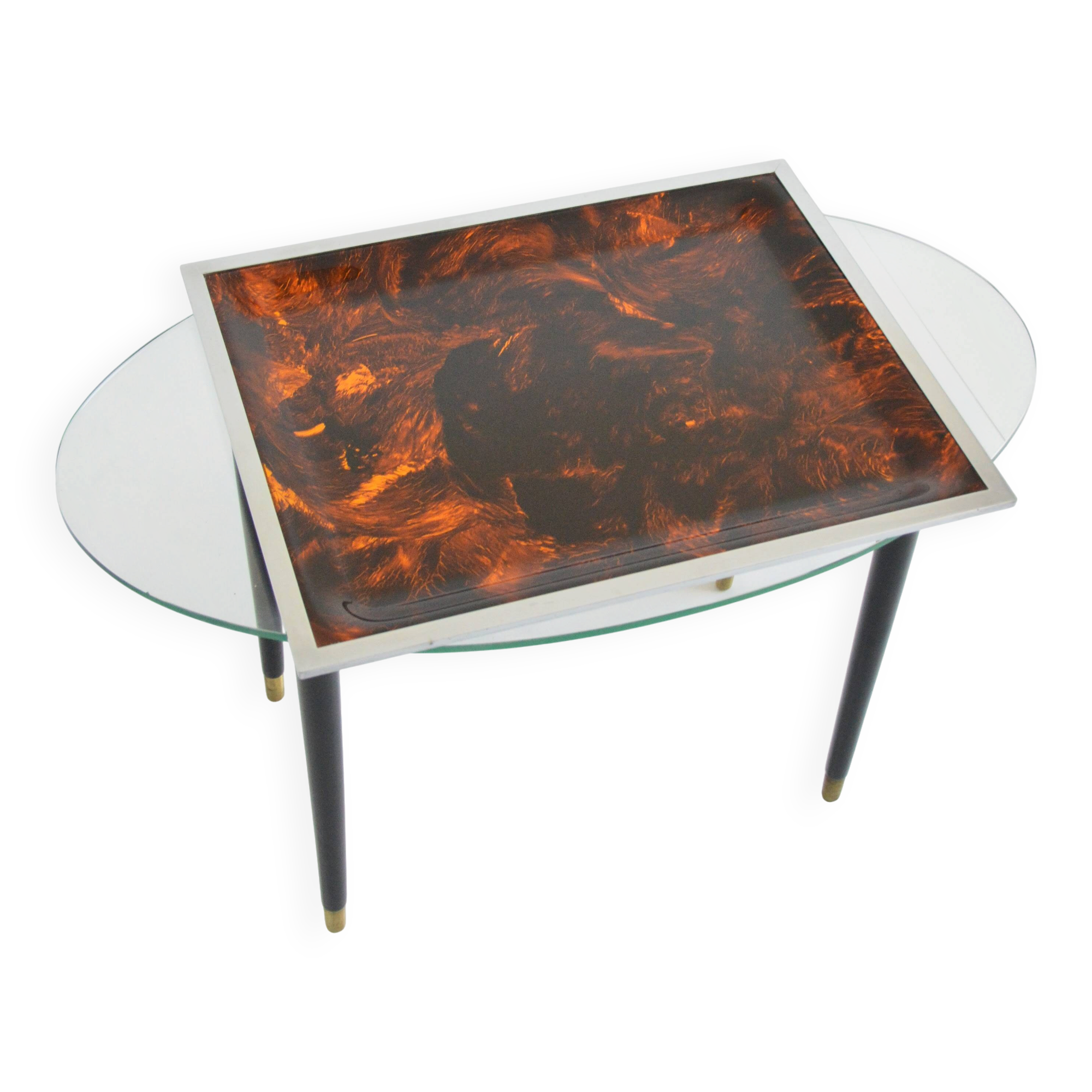 Plateau Christian Dior in plexiglass imitation tortoiseshell and chrome.