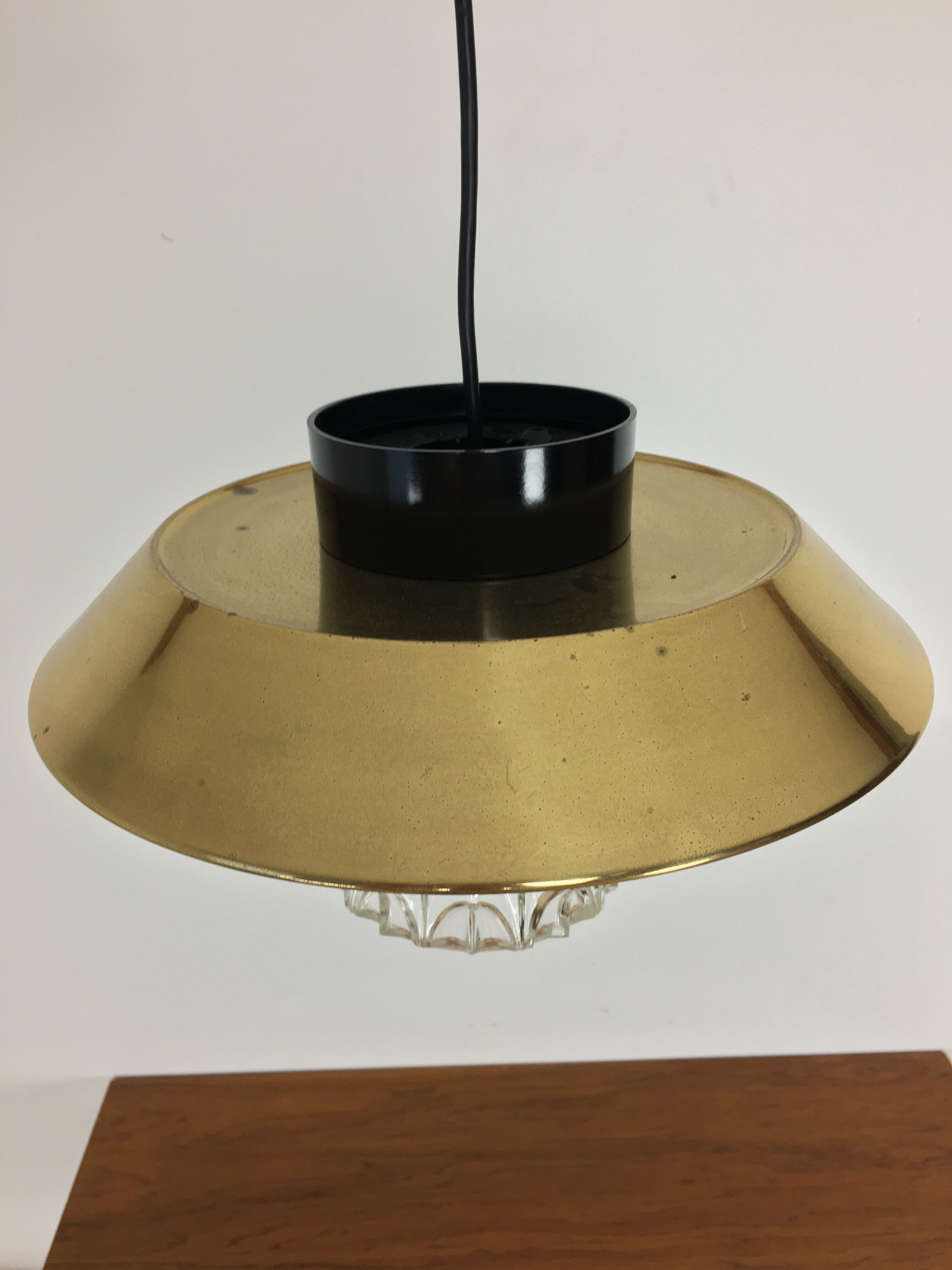 Scandinavian hanging lamp, brass and glass 1950