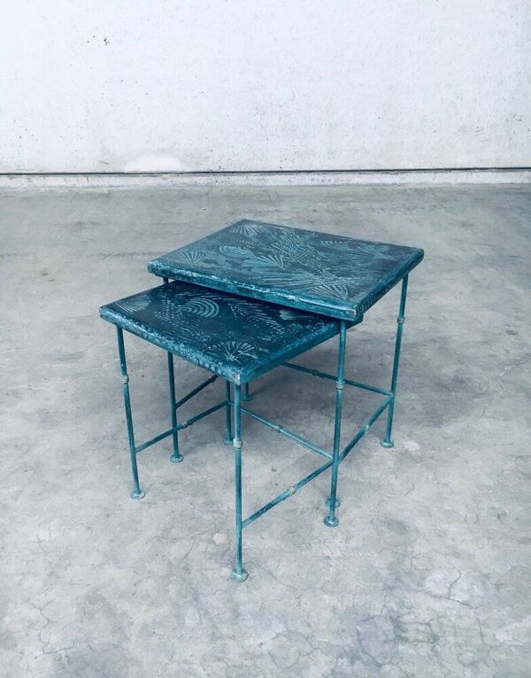 Postmodern Handmade Nesting Table Set by J. Berdou, France, 1980s, Set of 2