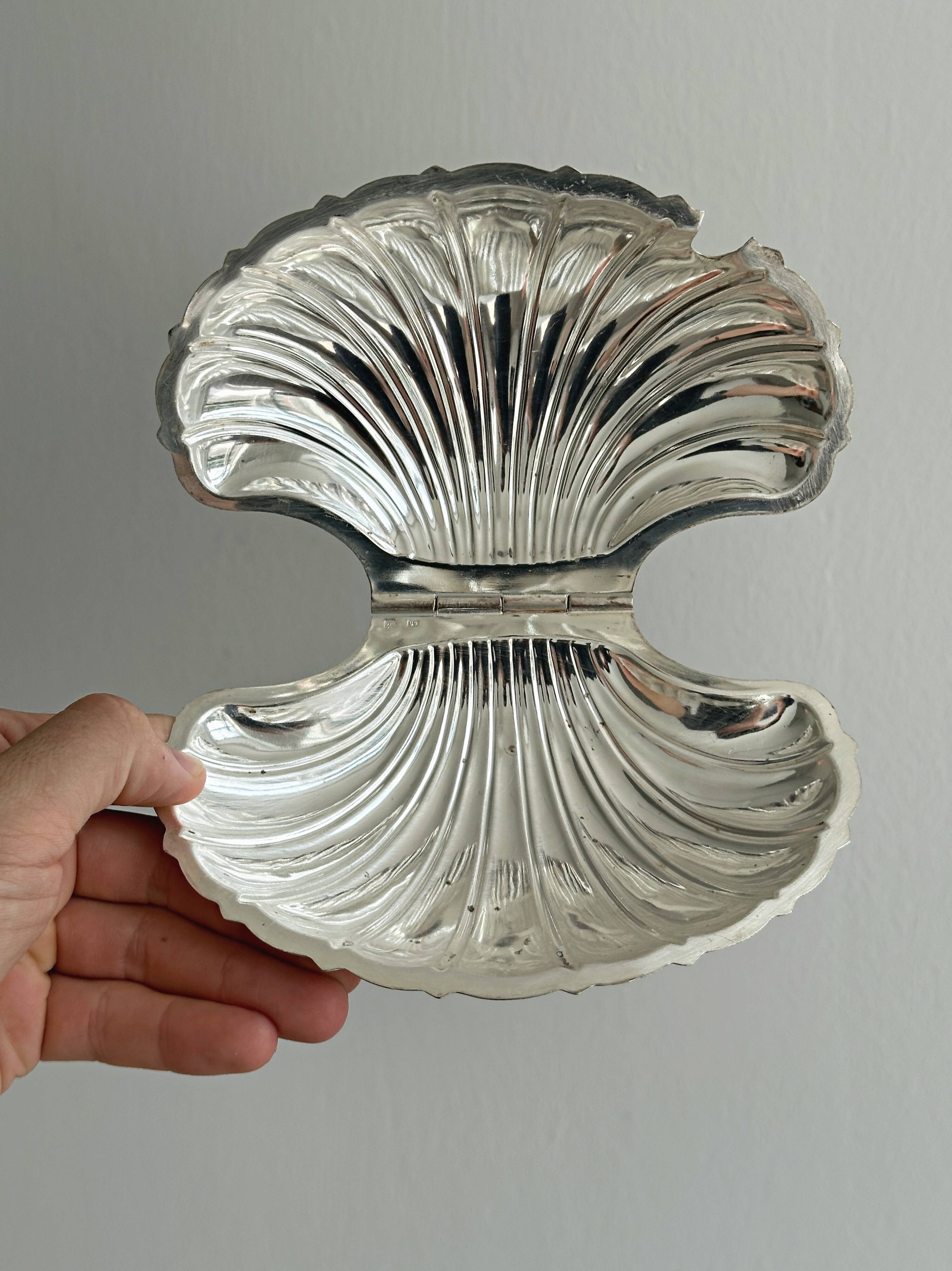 Silver-plated shell butter dish