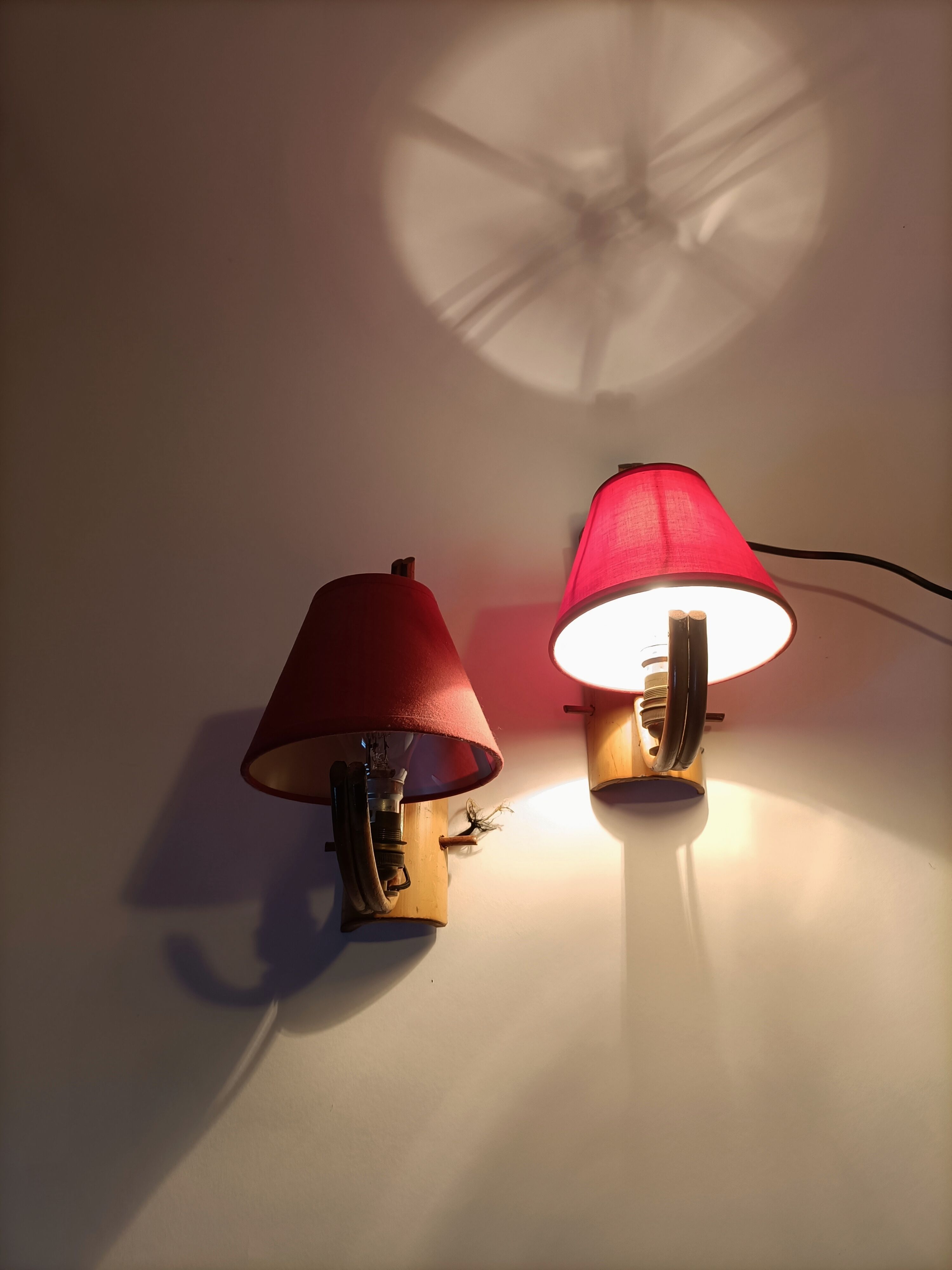 Paire d'appliques en bambou vintage