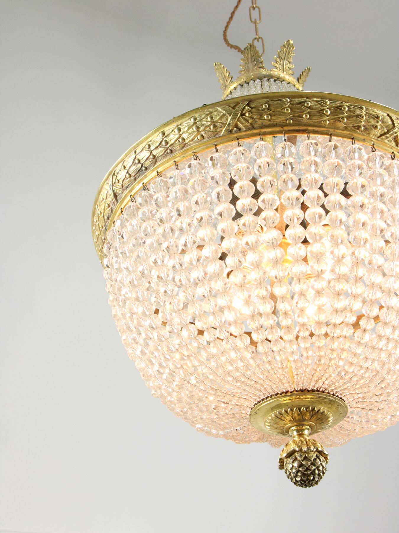 French Empire Crystal and Brass Chandelier, 1940s
