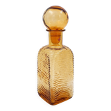 Vintage Italian MCM Empoli Wavy Amber Glass Decanter with Round Ball Stopper