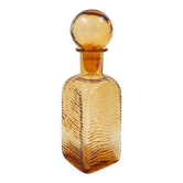 Vintage Italian MCM Empoli Wavy Amber Glass Decanter with Round Ball Stopper
