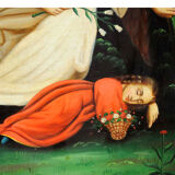 Oil painting on canvas, angel with sleeping child.