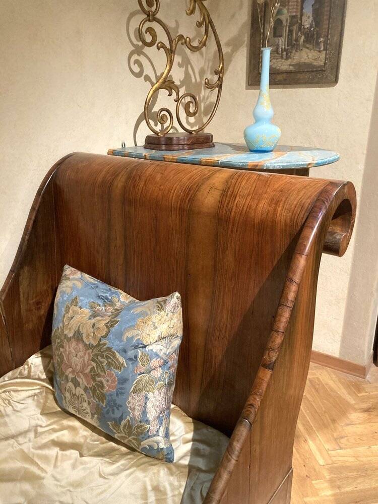 Set of 19th Century Italian Empire Flamed Walnut Sleigh Beds or Daybeds