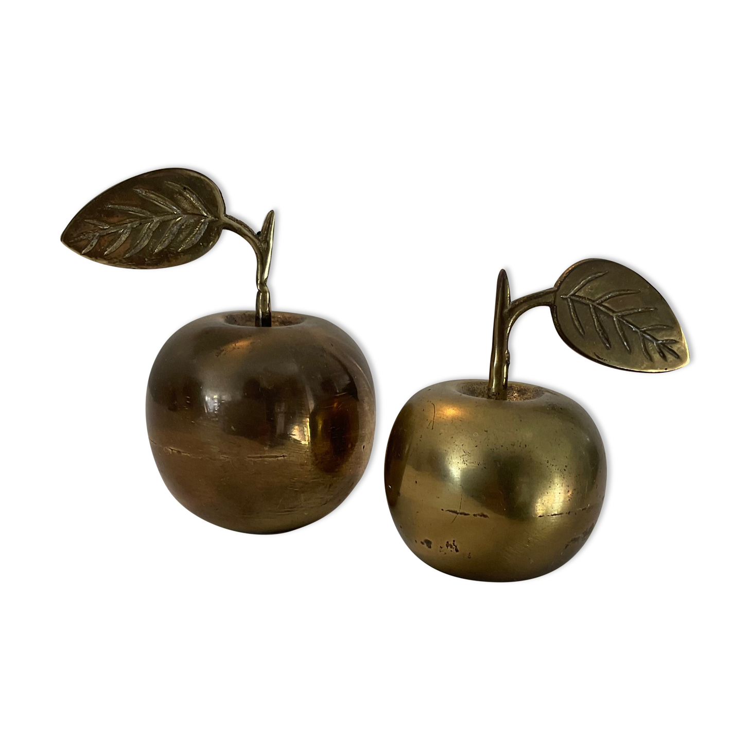 Duo de pommes en bronze presse papier vintage des années 60-70