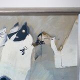 Mid-Century Modern "Flux" Swedish Vintage Abstract Oil Painting, Framed