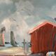 Original Swedish Oil on Canvas – “Coastal Village” by Eric Lo – Signed – Vintage & Framed