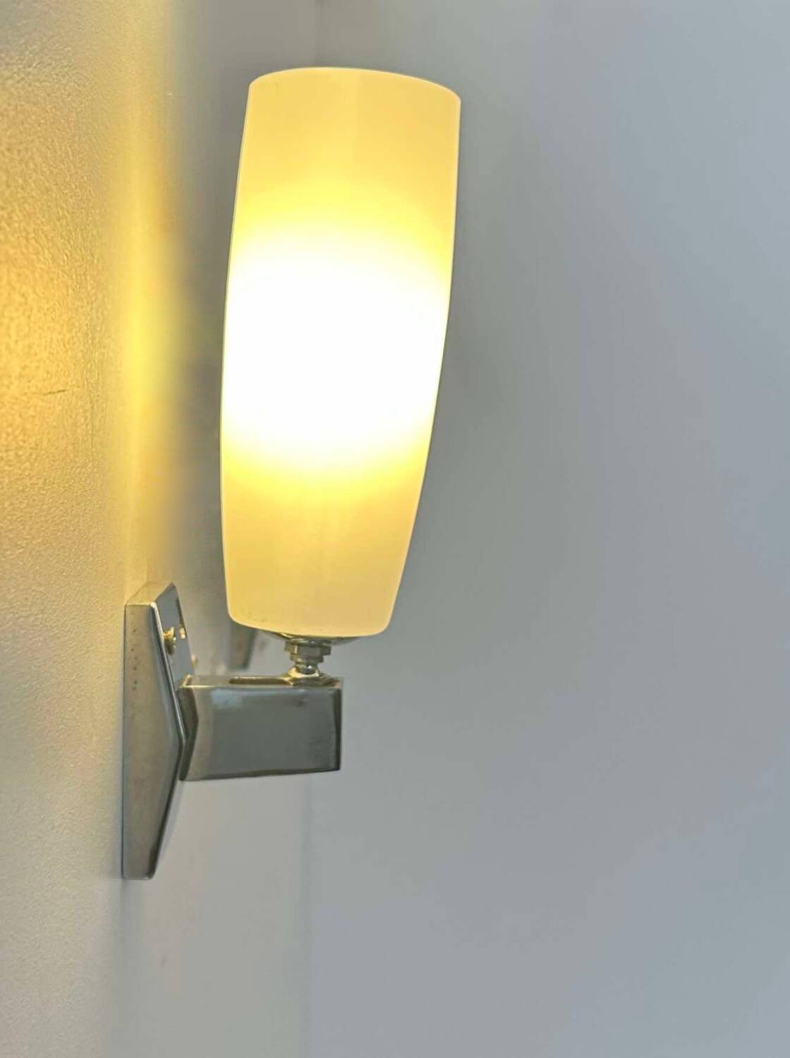 Pair of vintage adjustable wall lights, chrome and opaline, France 1970